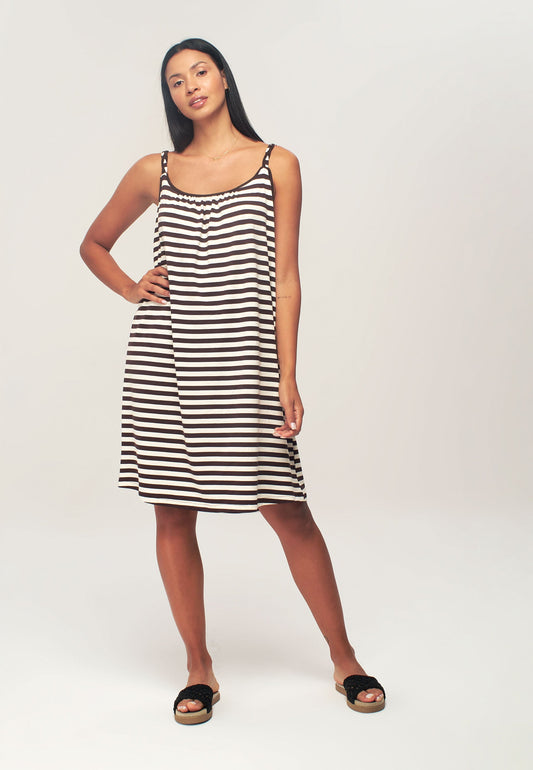 Dark Brown Striped Dress with Straps