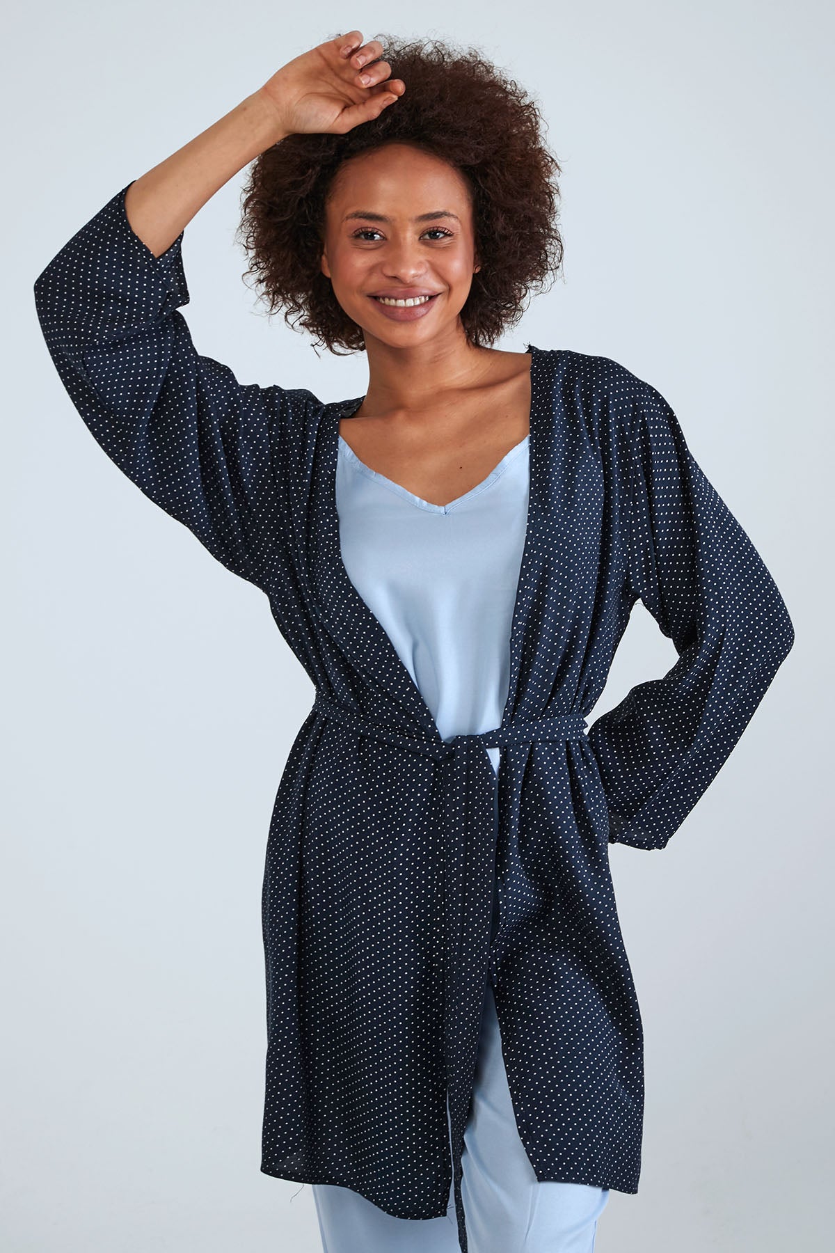 Long Sleeved Kimono - Navy Blue