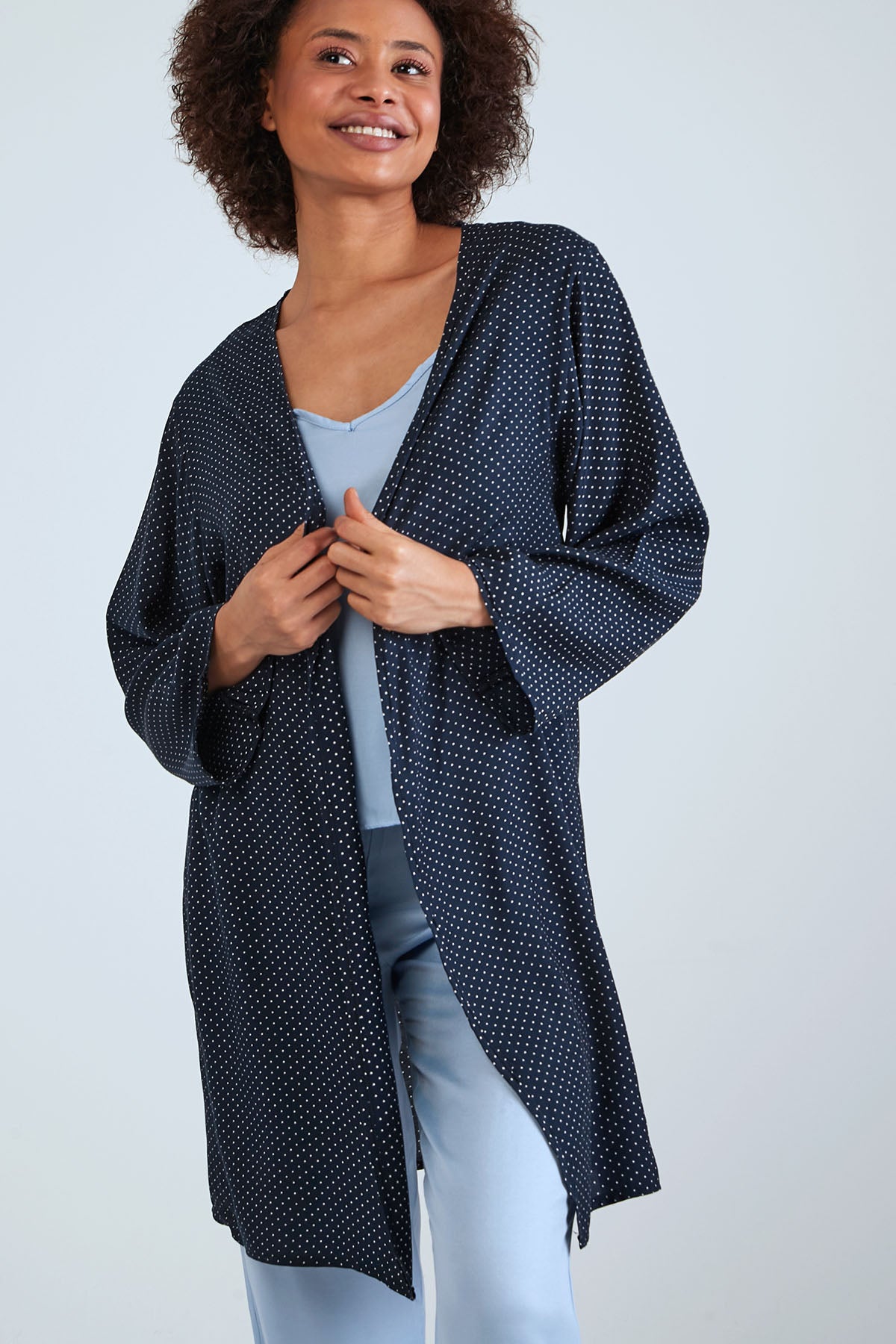 Long Sleeved Kimono - Navy Blue