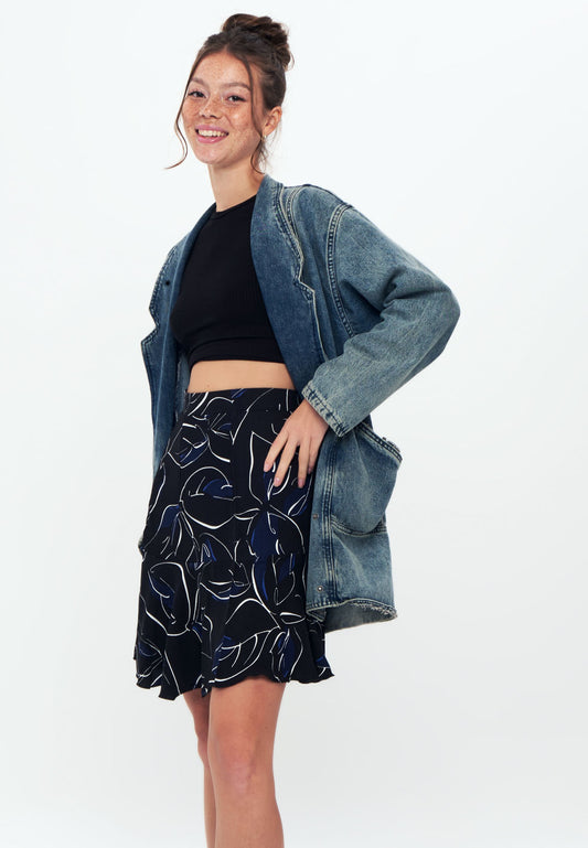 Herita RUFFLE Printed Mini Skirt black