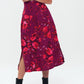 Herita Printed Long Slit Skirt Fuchsia floral