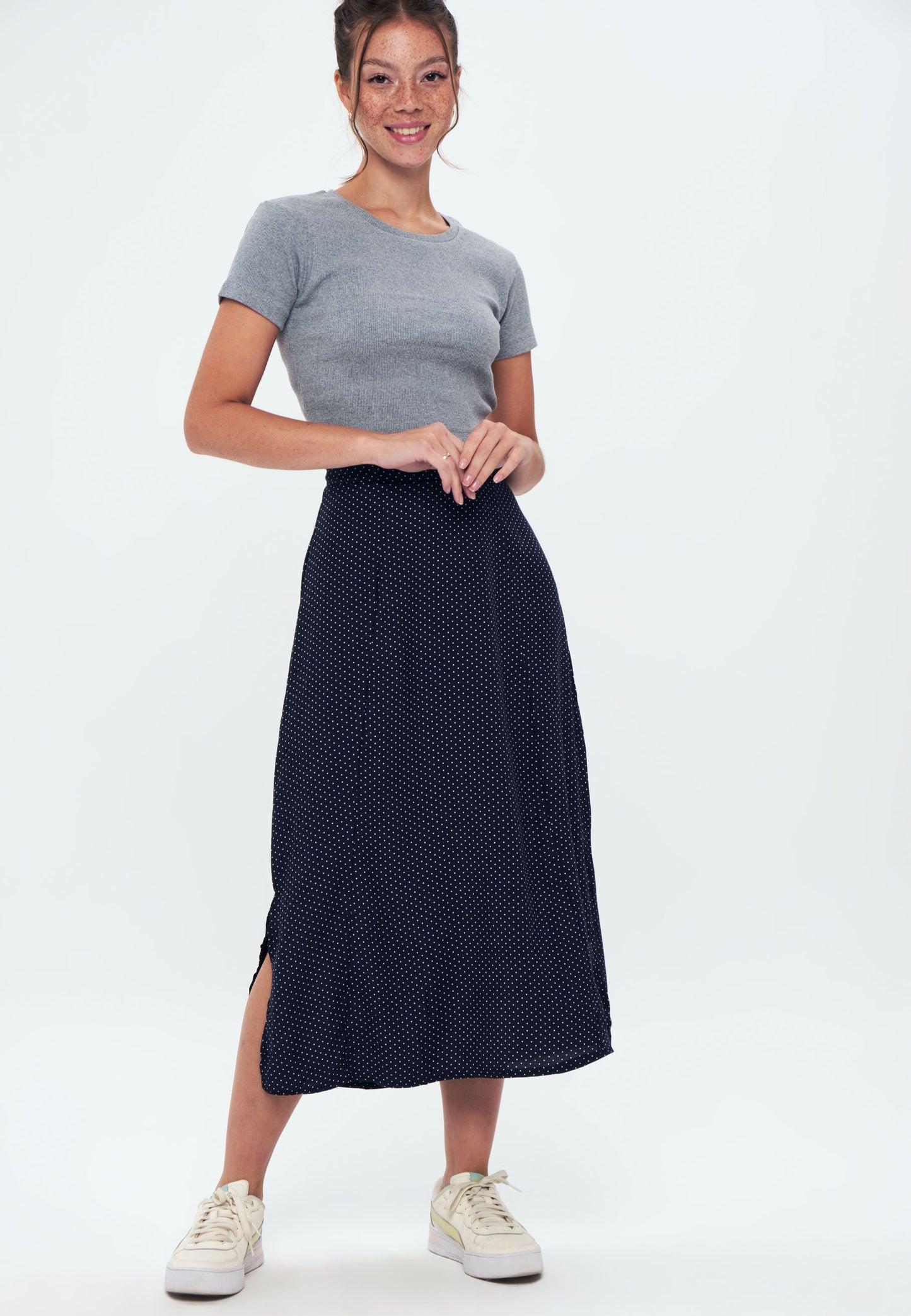 Herita Printed Long Slit Skirt Navy blue