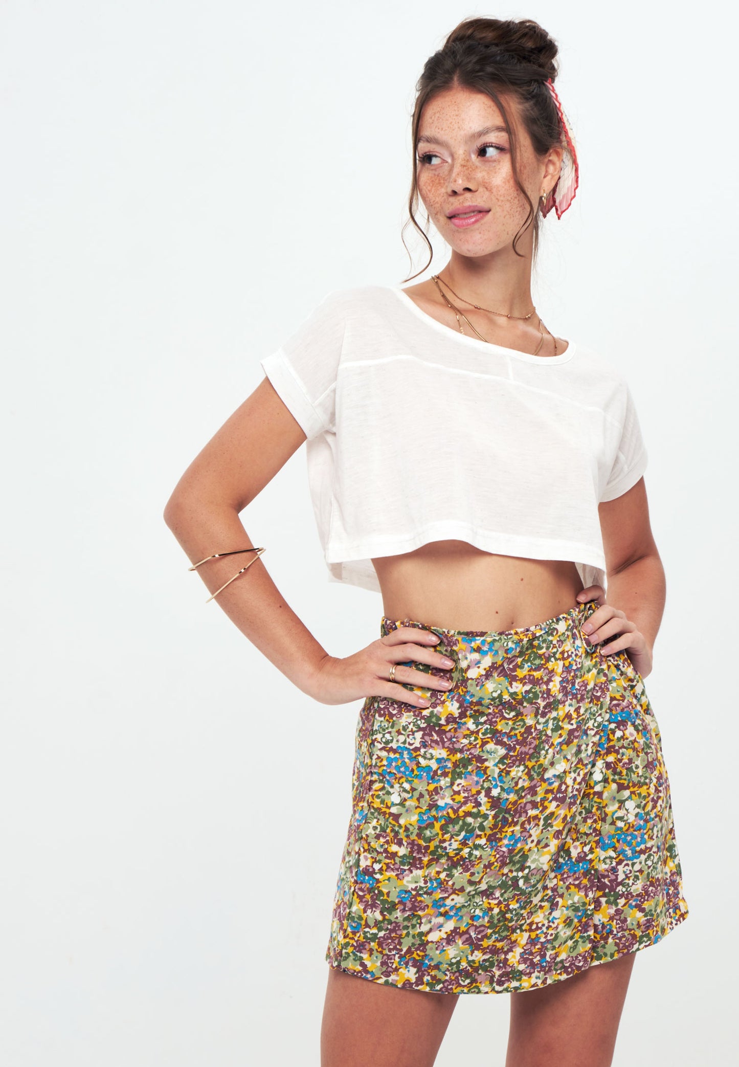 SKORT - Printed Wrap Skirt Short - brown yellow