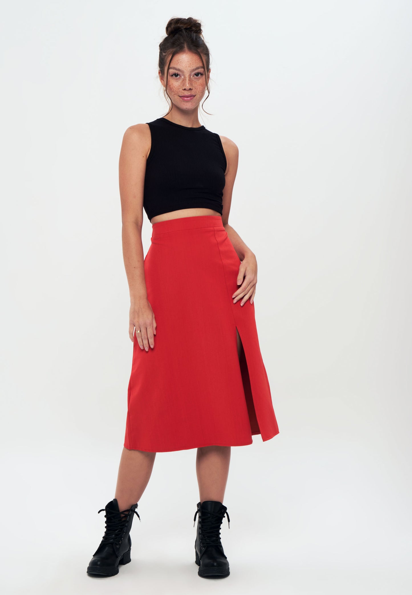 Front Slit Midi Skirt - Orange