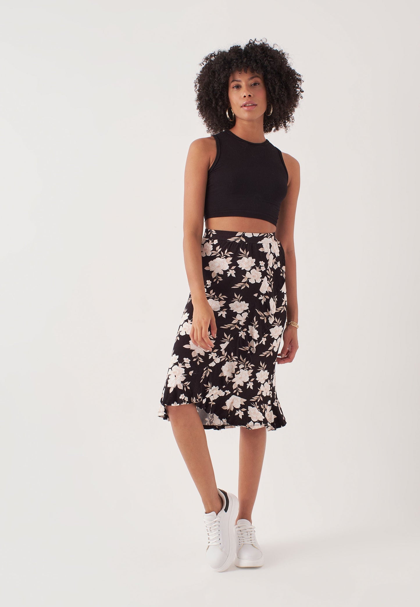 Midi Length Skirt with Ruffle Detail