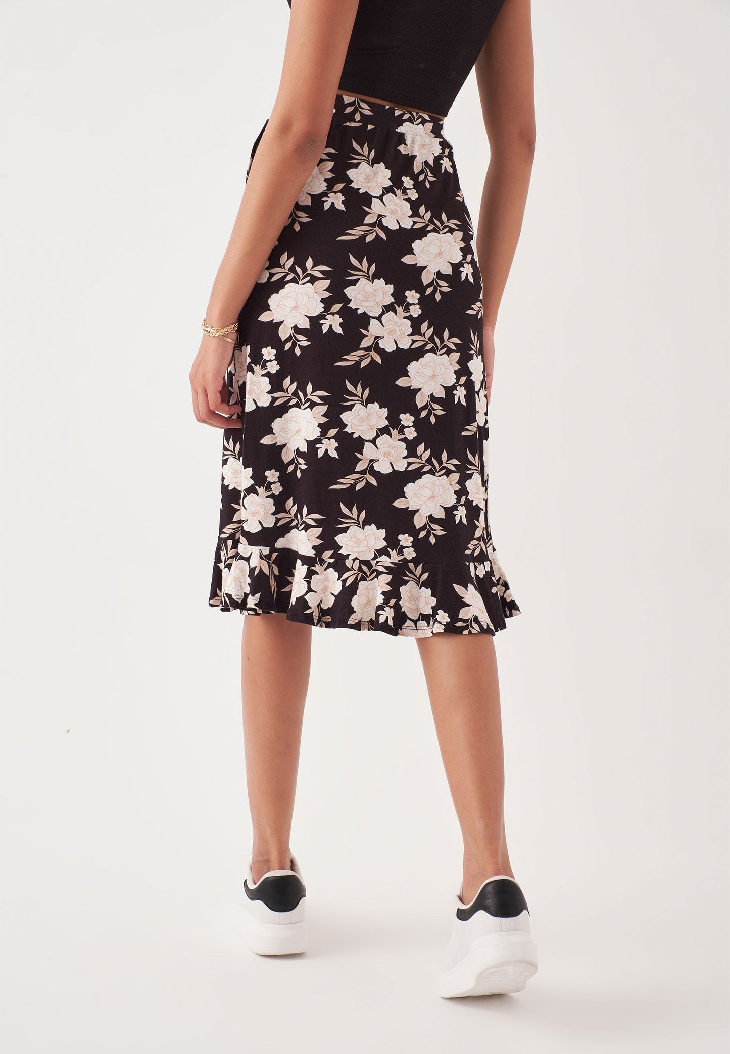 Midi Length Skirt with Ruffle Detail