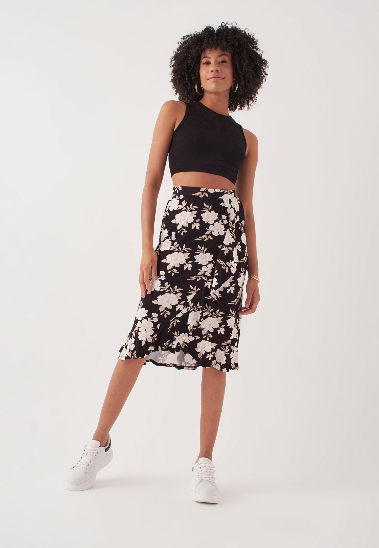 Midi Length Skirt with Ruffle Detail