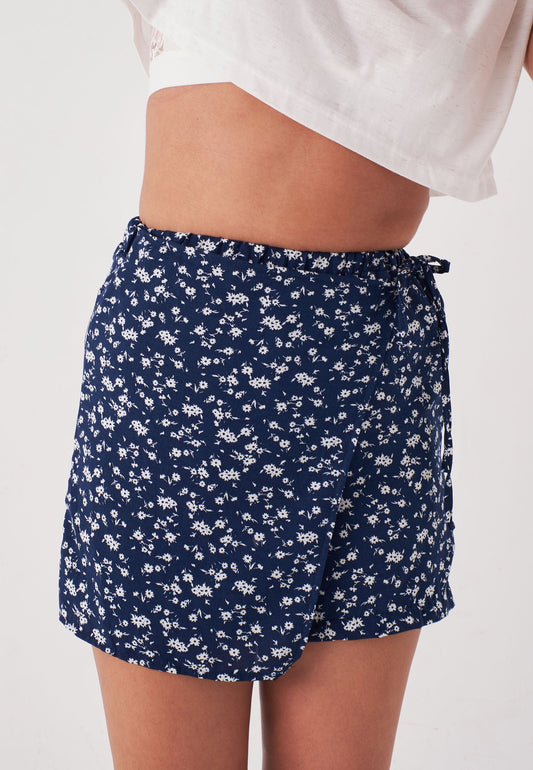 Polka Dot Patterned Skort - Navy Blue