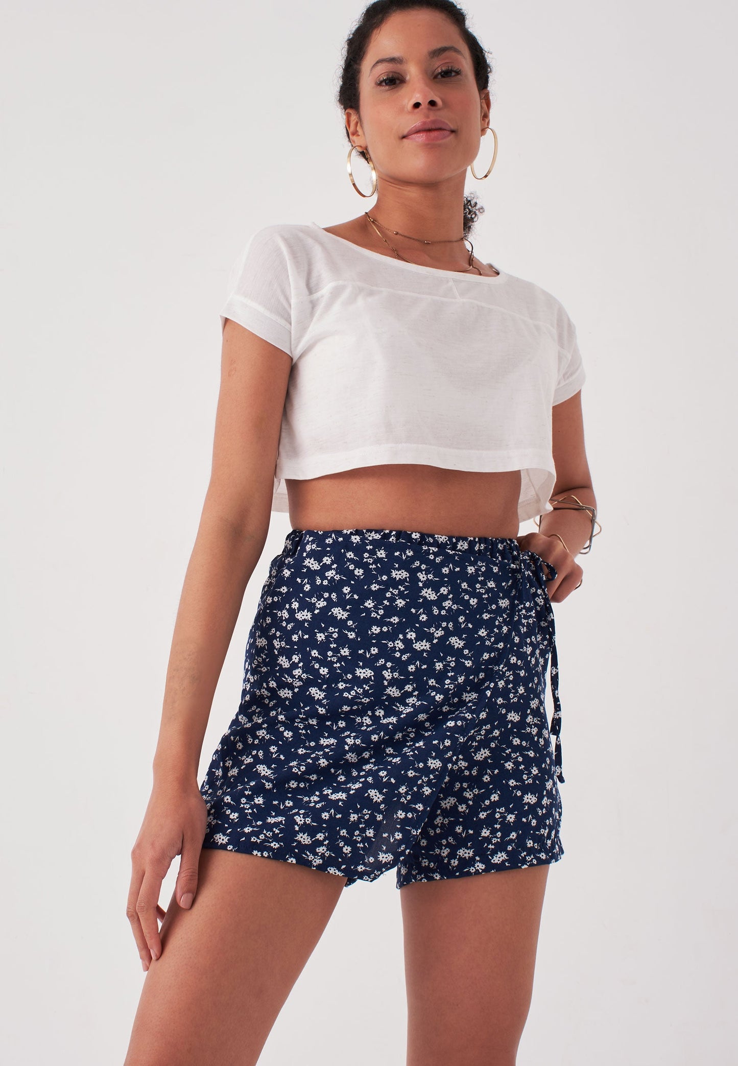 Polka Dot Patterned Skort - Navy Blue