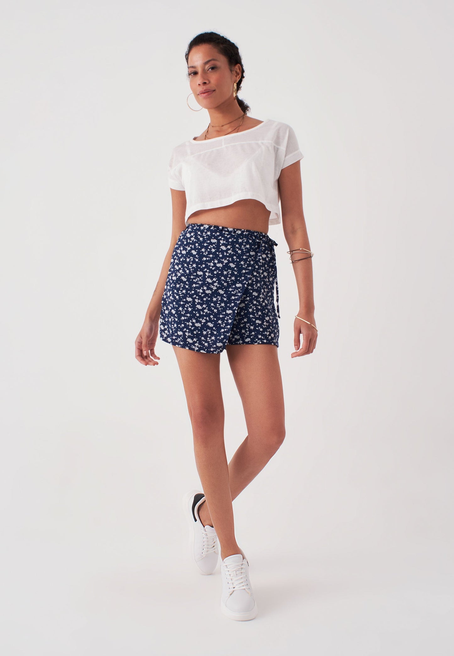 Polka Dot Patterned Skort - Navy Blue