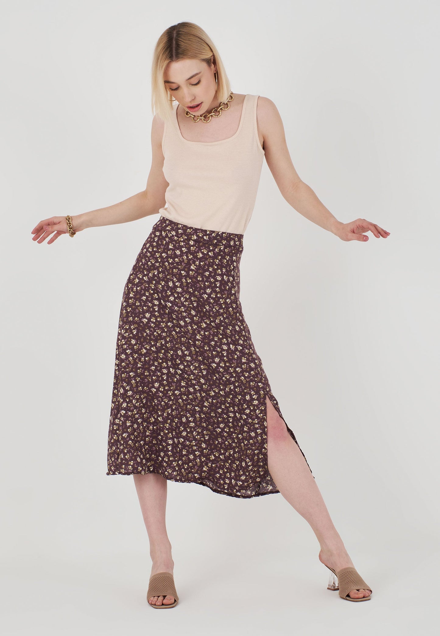 Burgundy Floral Patterned Skirt