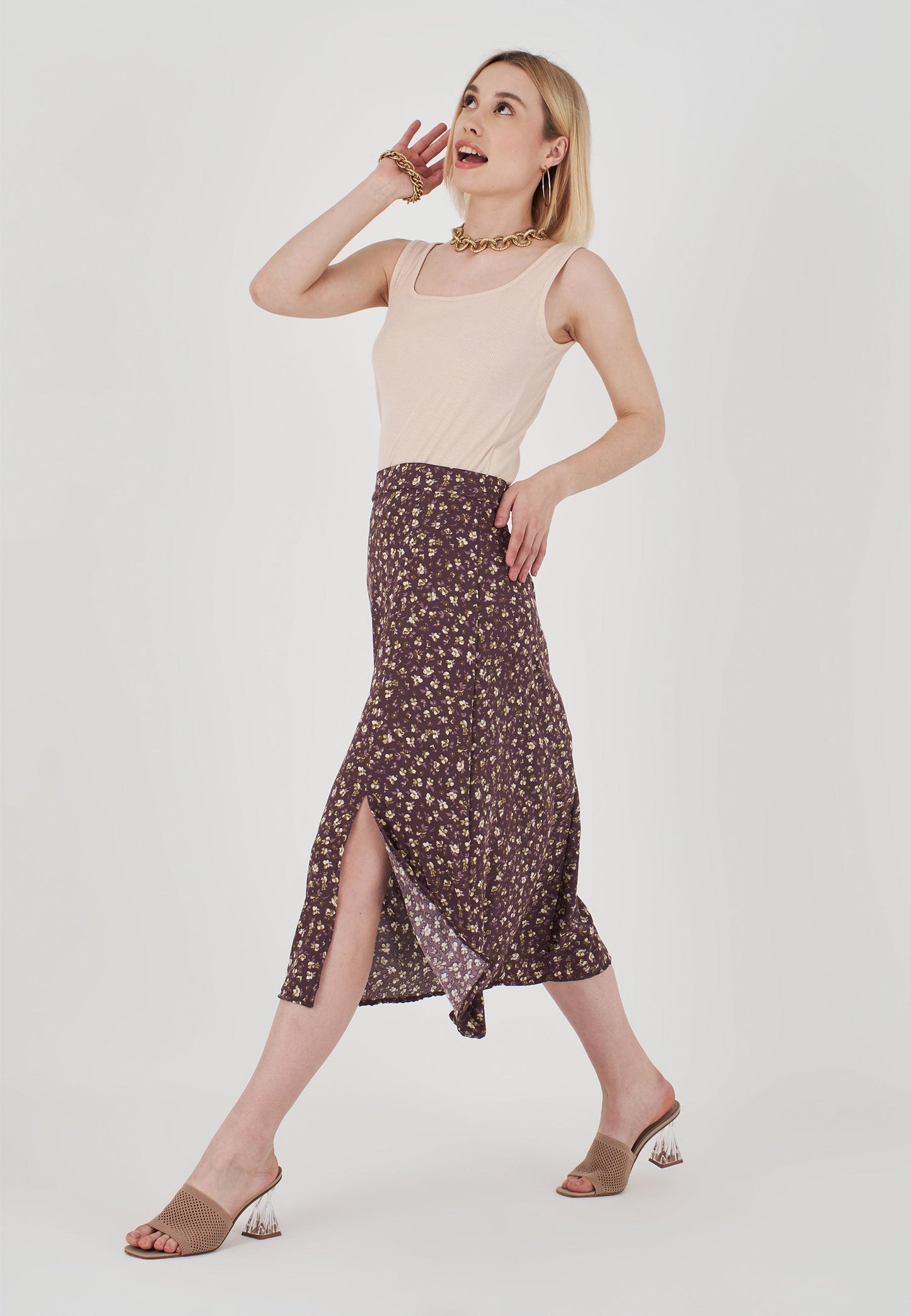 Burgundy Floral Patterned Skirt