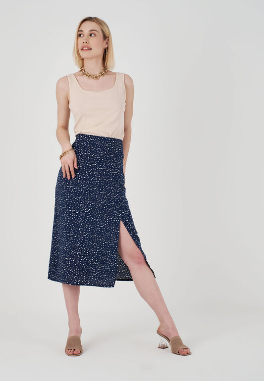 Blue Floral Patterned Skirt - Blue