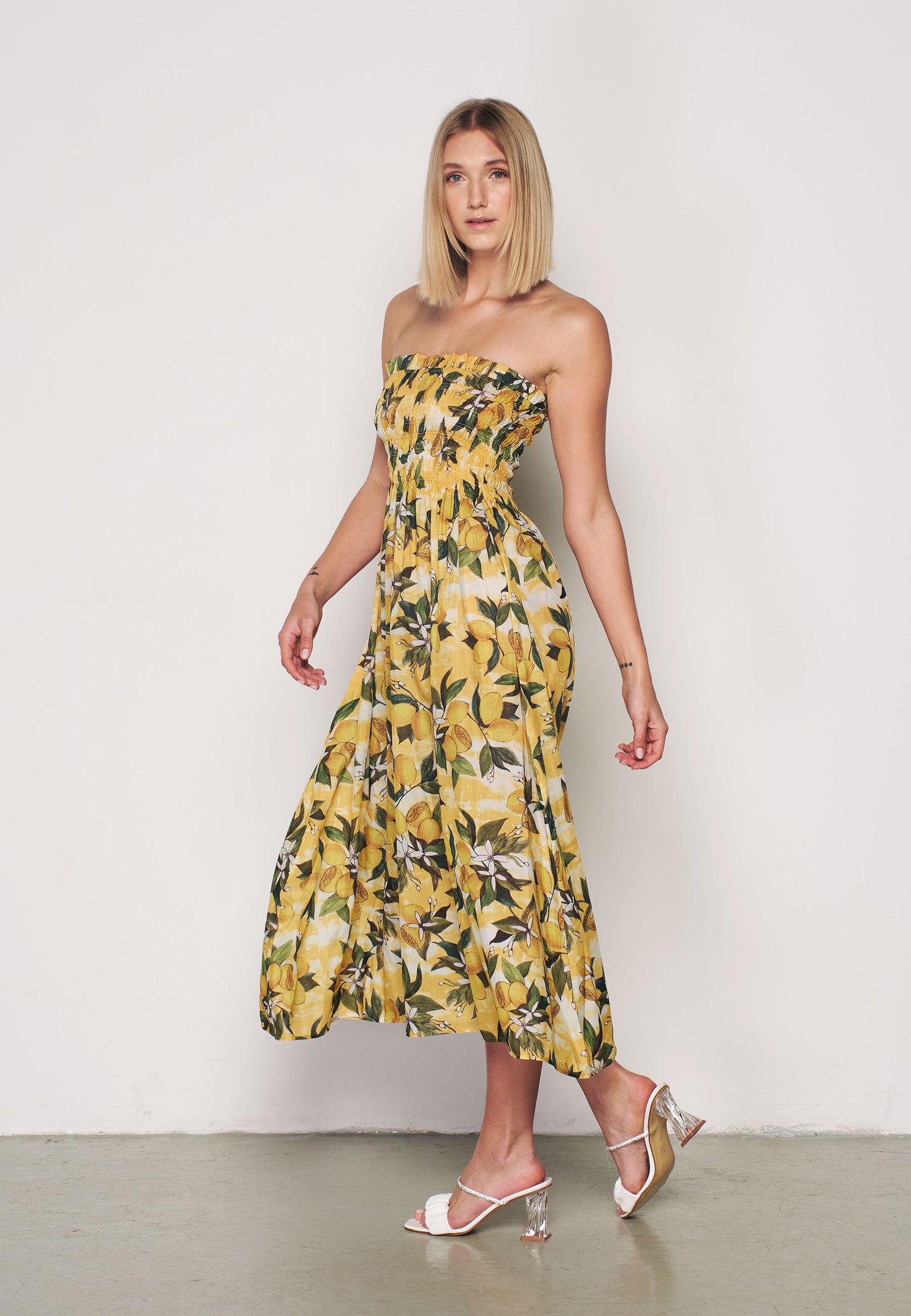 Sleeveless Patterned Sundress - Yellow & Green