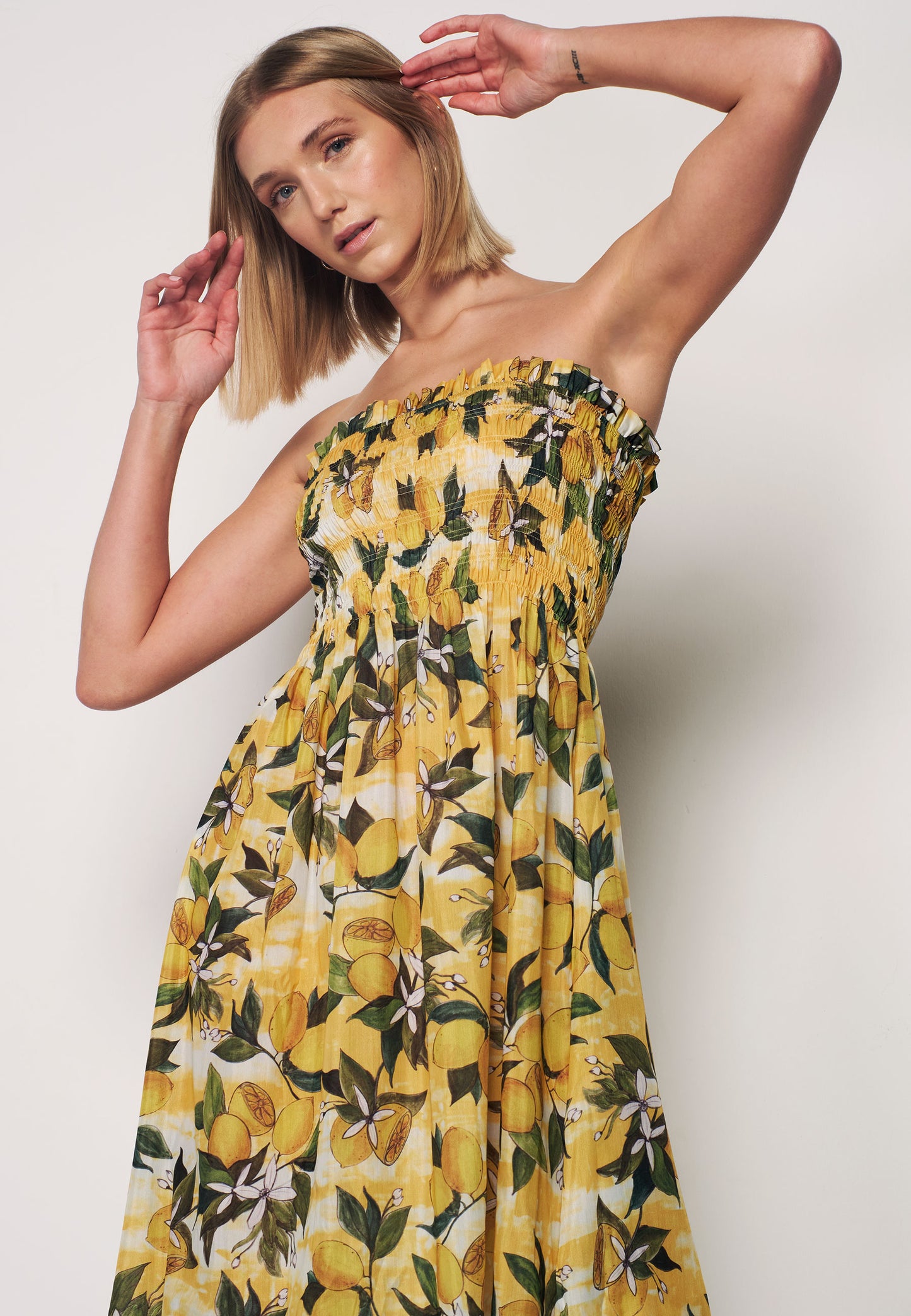 Sleeveless Patterned Sundress - Yellow & Green