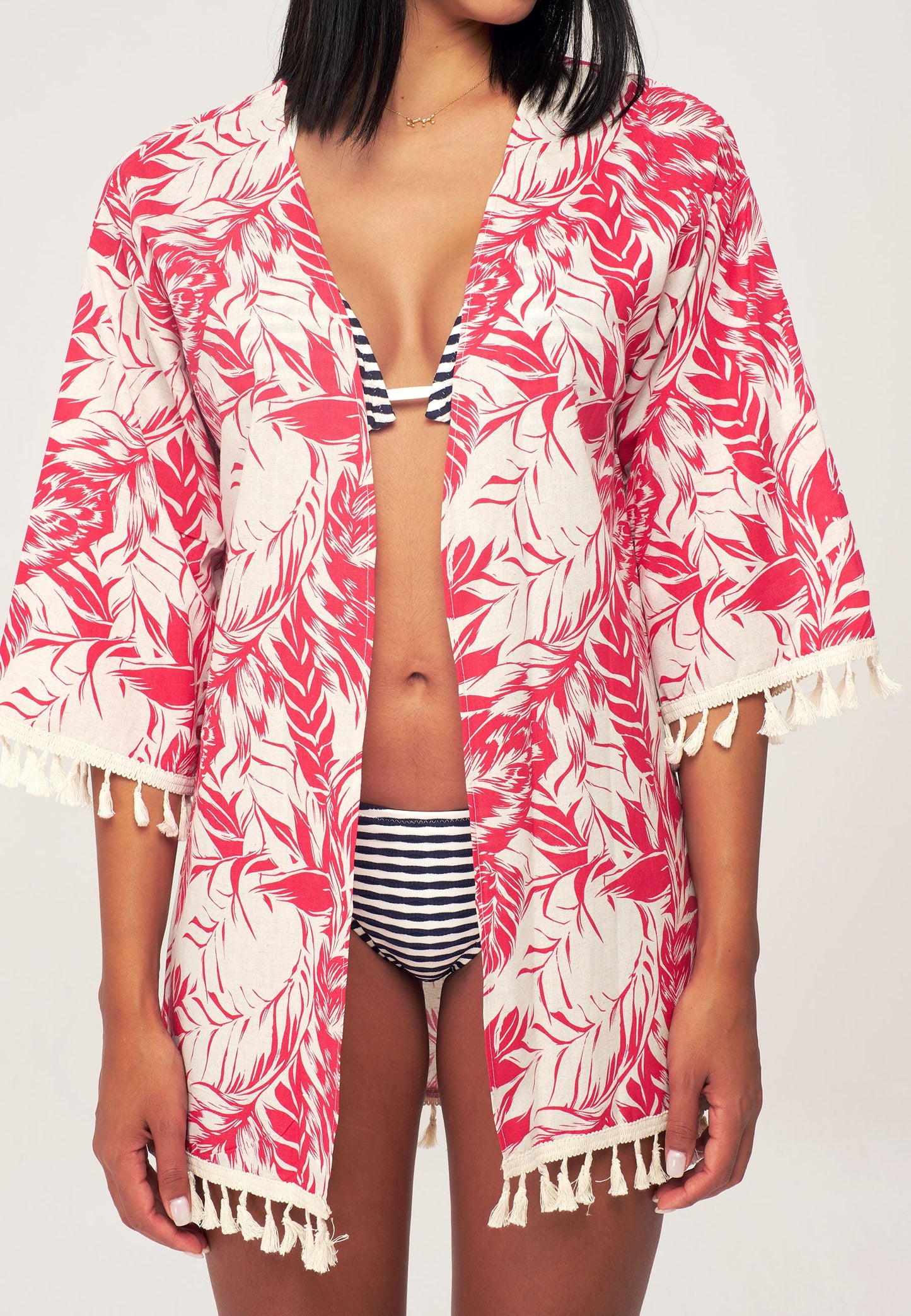 Women's Multi Leaf Patterned Kimono