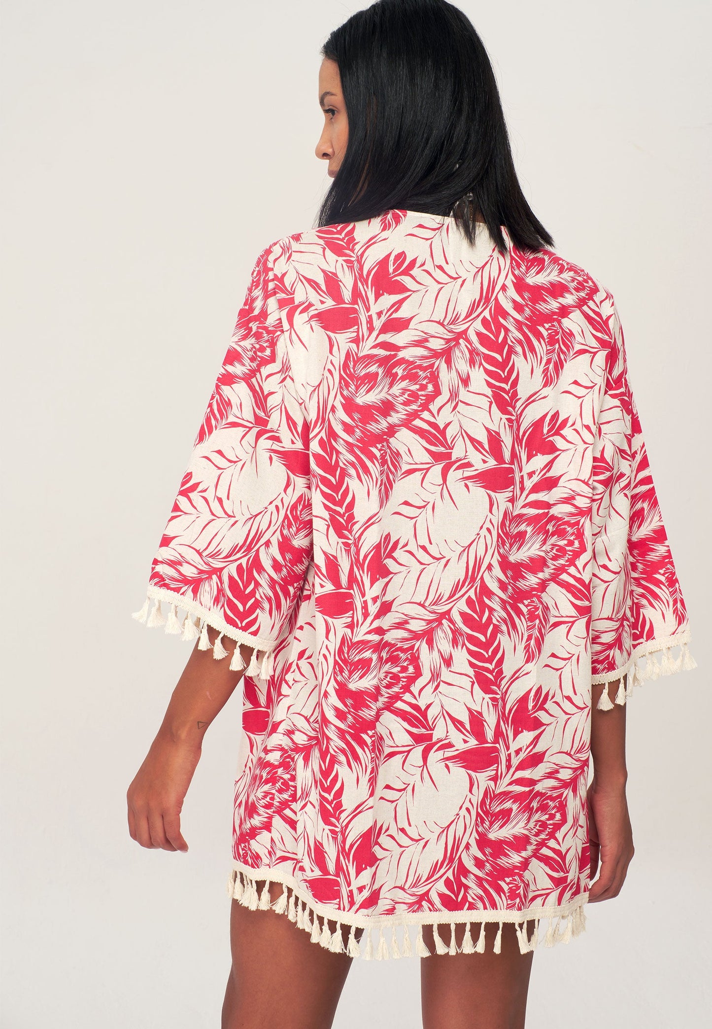 Women's Multi Leaf Patterned Kimono