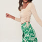 Women's Patterned Linen Skirt with Frill Buckle Detail