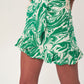 Women's Patterned Linen Skirt with Frill Buckle Detail