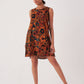 Women's Camel Midi Length A-form Ethnic Patterned Dress