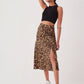 Women's Midi Length Leopard Print Skirt with Slits