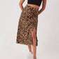 Women's Midi Length Leopard Print Skirt with Slits