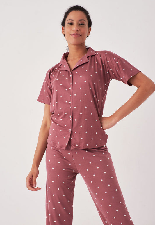 Polka Dot Baby Collar Pants Pajama Set