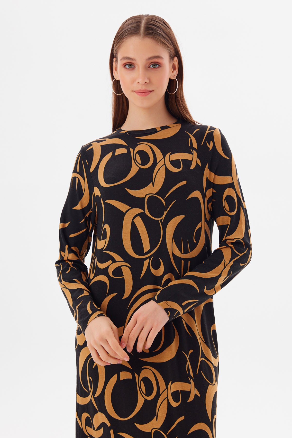 MUNI MUNI - Printed Long Viscose Dress - black brown