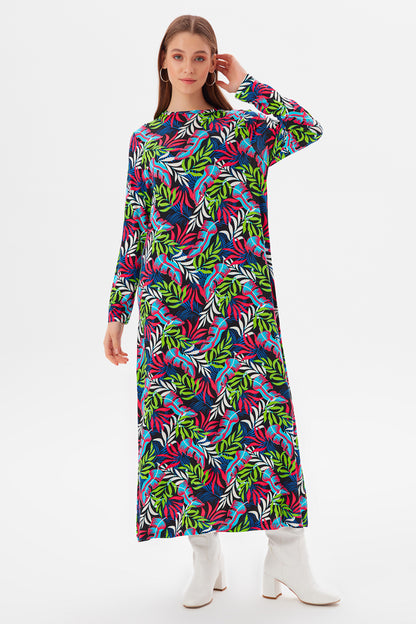 MUNI MUNI - Printed Long Viscose Dress - black green