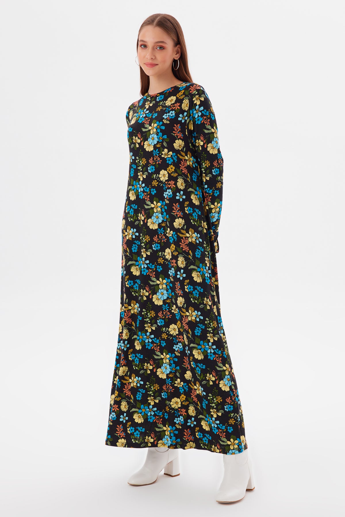 MUNI MUNI - Printed Long Viscose Dress - black blue