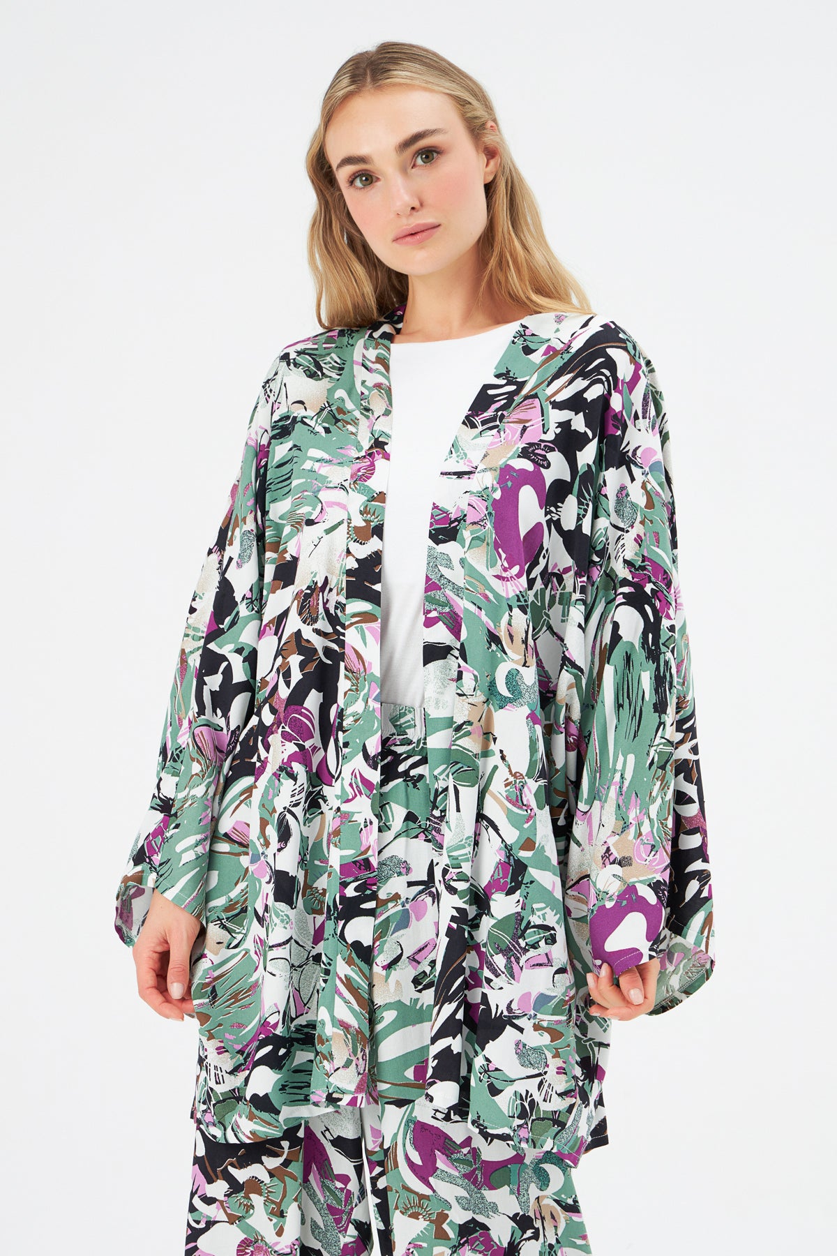 MUNI MUNI - Printed Kimono Top - ecru green