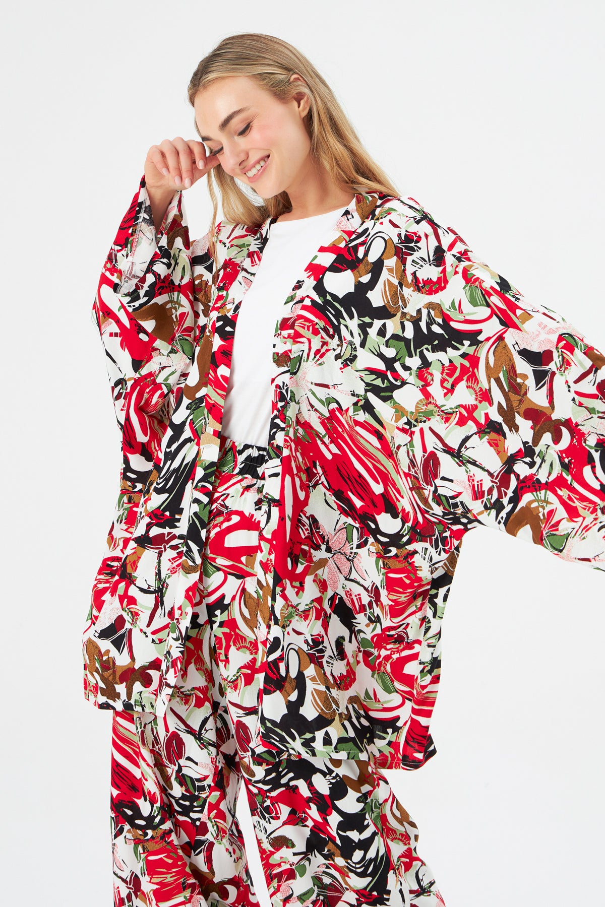 MUNI MUNI - Printed Kimono Top - red