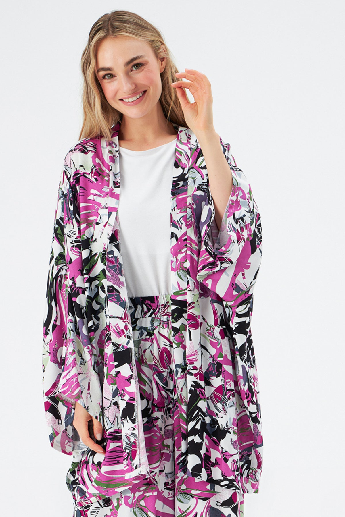 MUNI MUNI - Printed Kimono Top - dark pink lilac