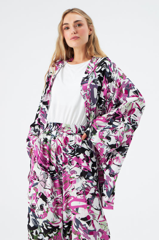 MUNI MUNI - Printed Kimono Top - dark pink lilac