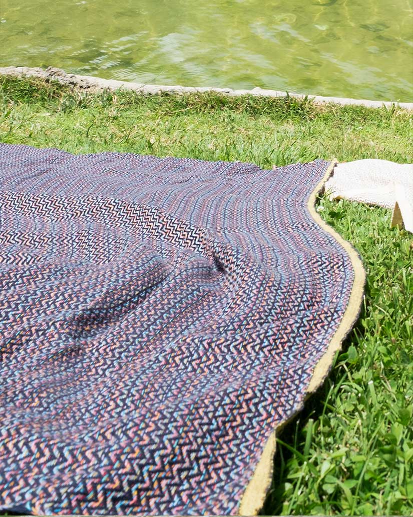 Cotton Meander Peshtemal Towel - Navy Blue