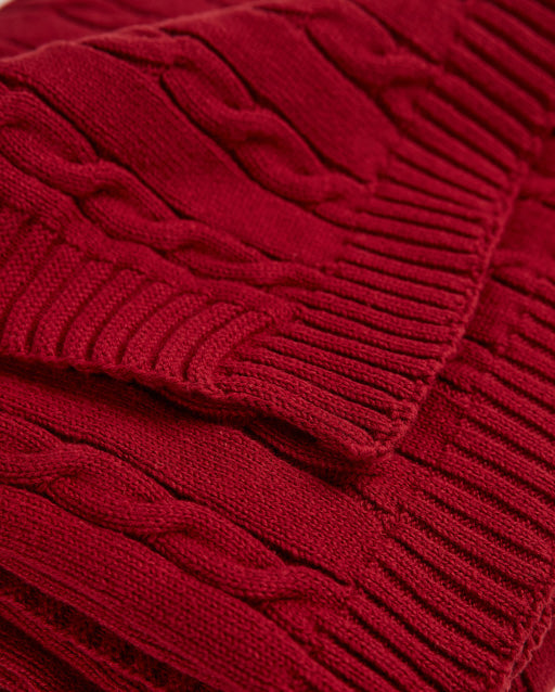 Braid Cable Knitted 100% Cotton Blanket - Burgundy - Ocoza