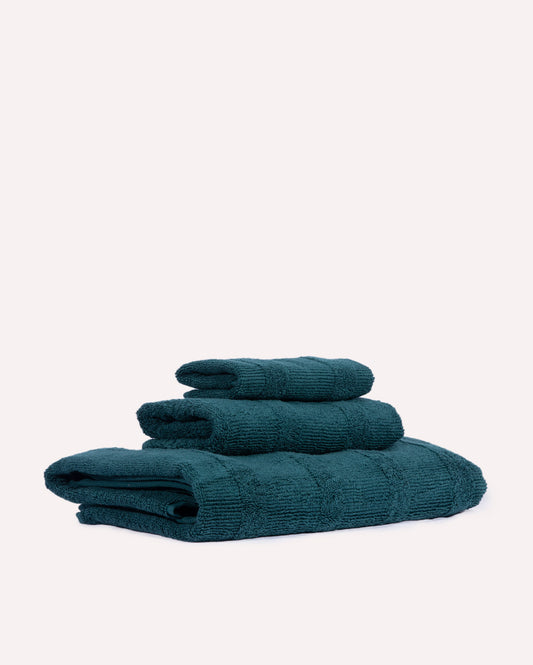 Striped Cotton Towel Set - Pine Green (3 Towels)