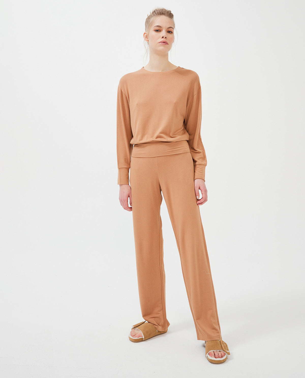 Long Sleeve Loungewear Set - Light Brown - Ocoza