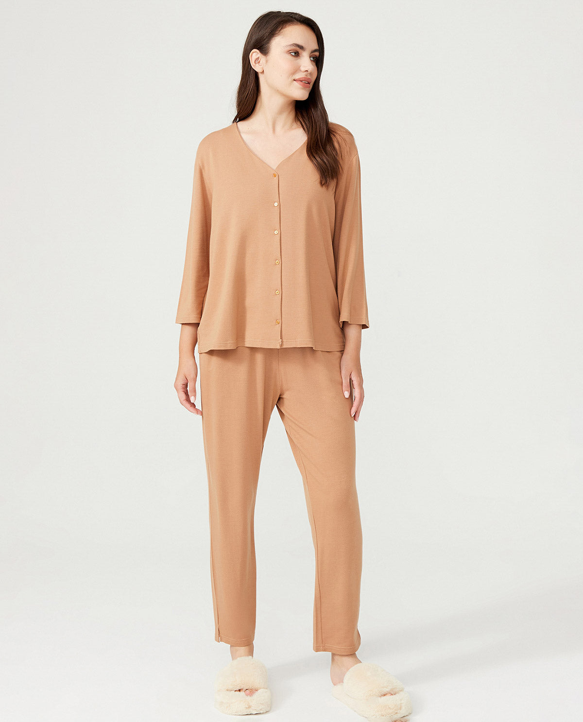 Plus Size Loungewear Set - Light Brown - Ocoza