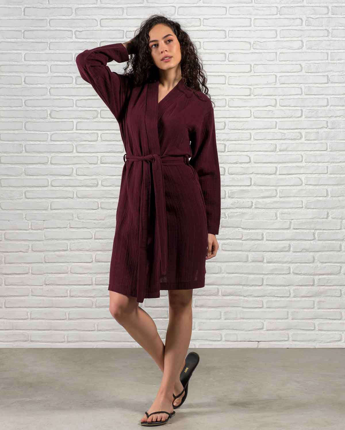 Muslin Cotton Bathrobe - Mulberry