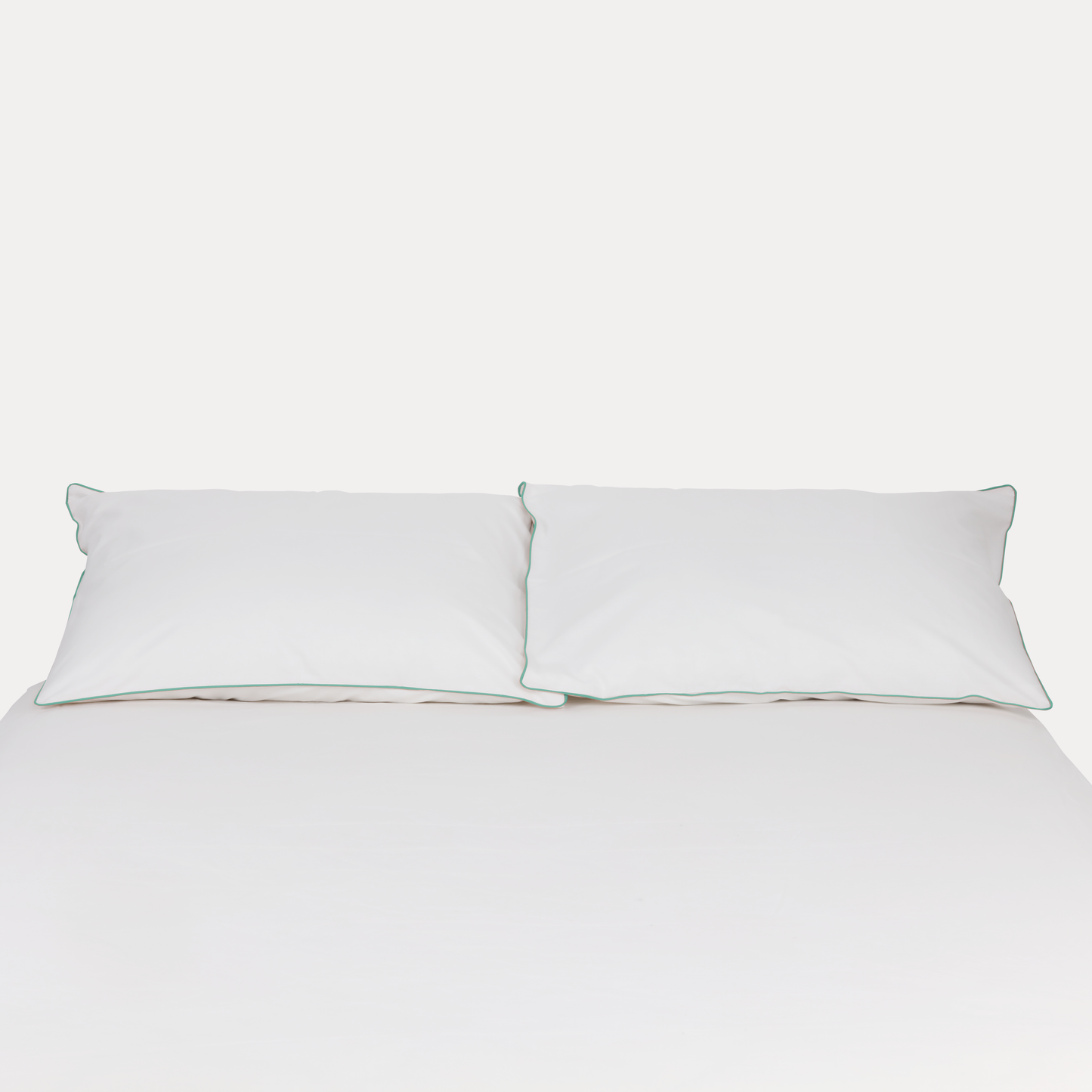 Classic Percale Pillowcase 2pcs- White with Jade Green Pipe Edge