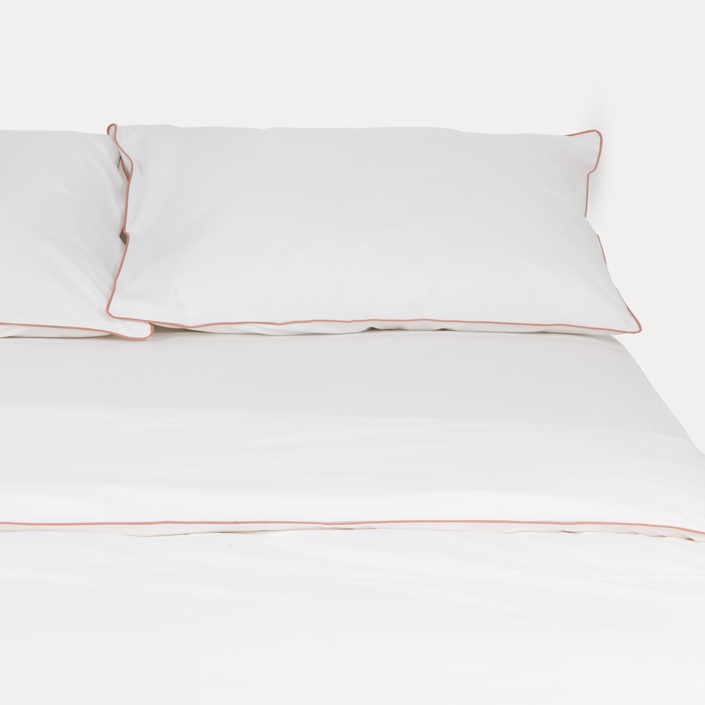 Classic Percale - Duvet Cover Set - White with Peach Piped Edge