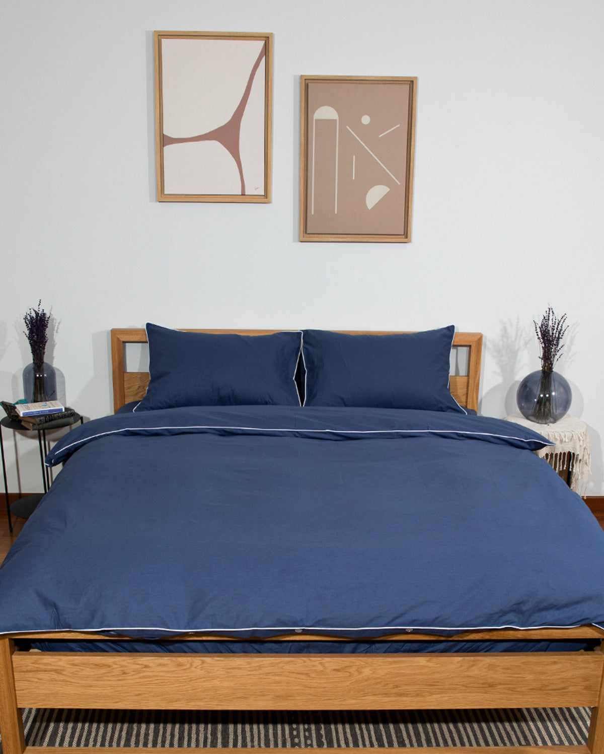 Classic Percale - Core Bedding Set - Navy Blue with White Piped Edge