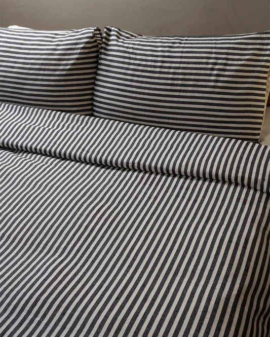 Linen Striped Duvet Cover Set - Anthracite