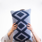 Zigzag Embroidery Cushion Cover - Blue & Grey