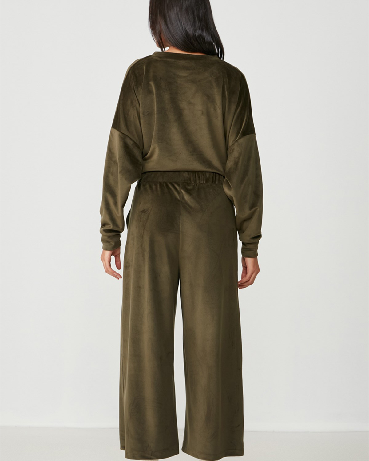 Long Sleeve Velvet Pyjama Set - Khaki