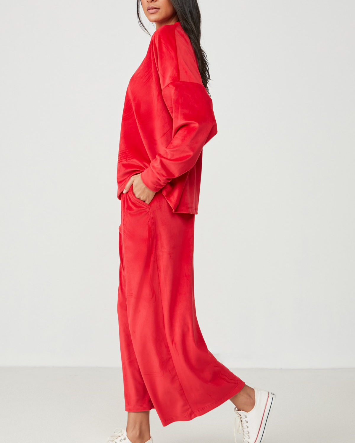 Long Sleeve Velvet Pyjama Set - Red