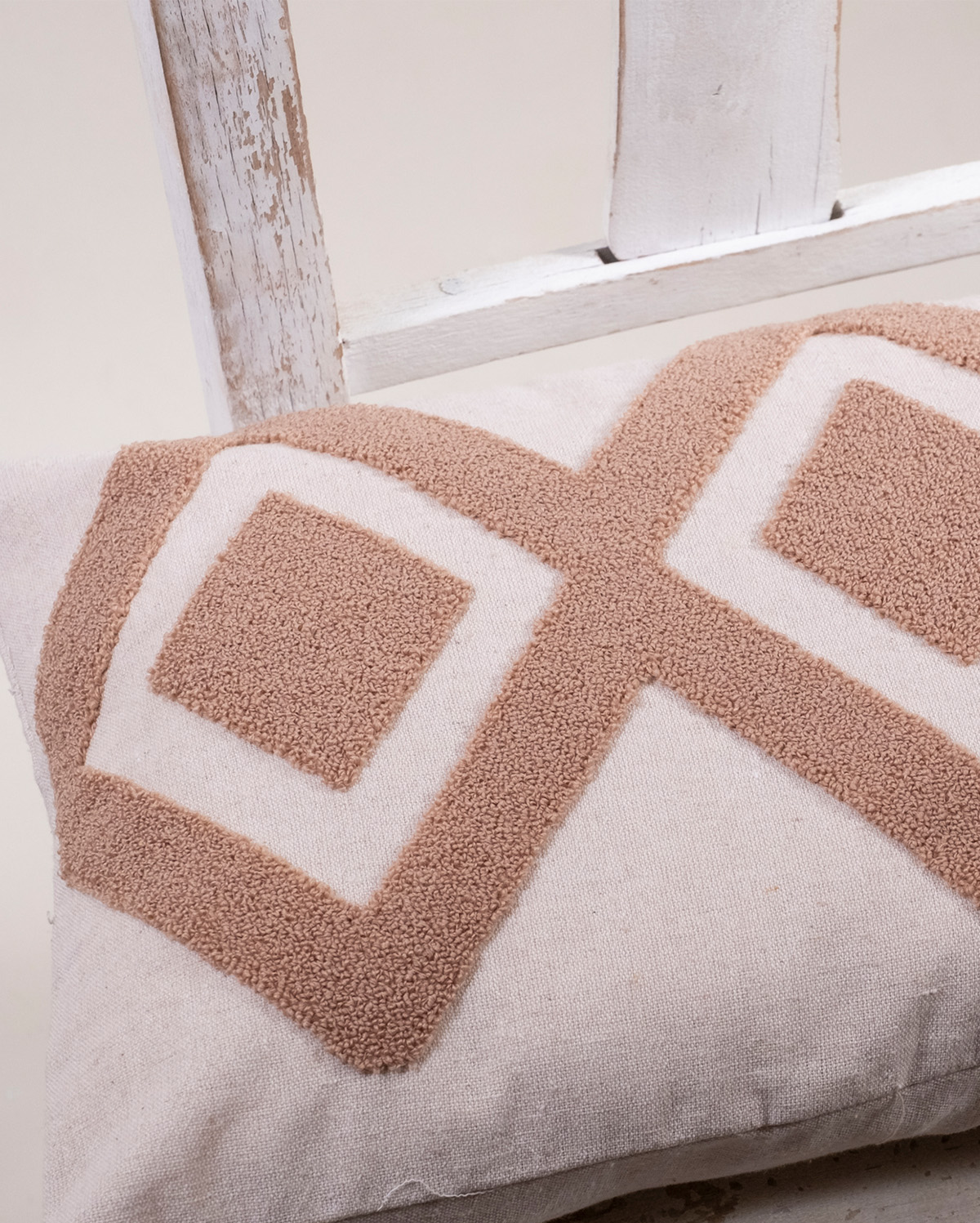 Zigzag Embroidery Cushion Cover - Cream & Ecru