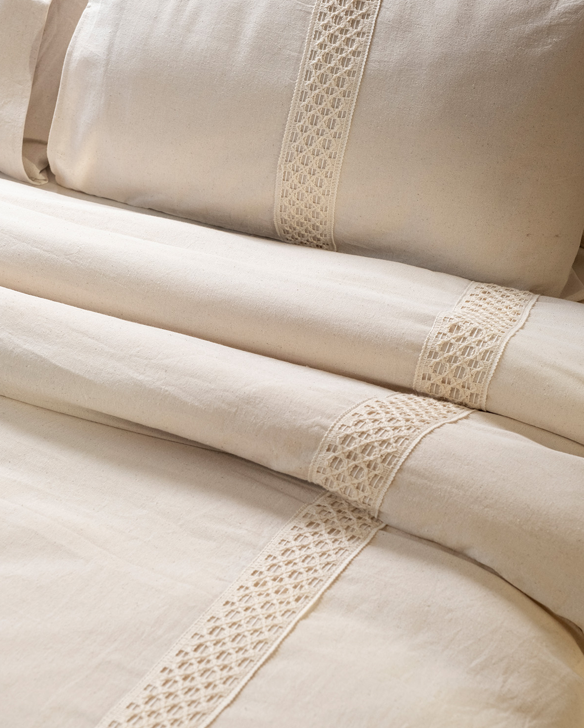 Cotton Belgian Stripe Duvet Cover Set - White
