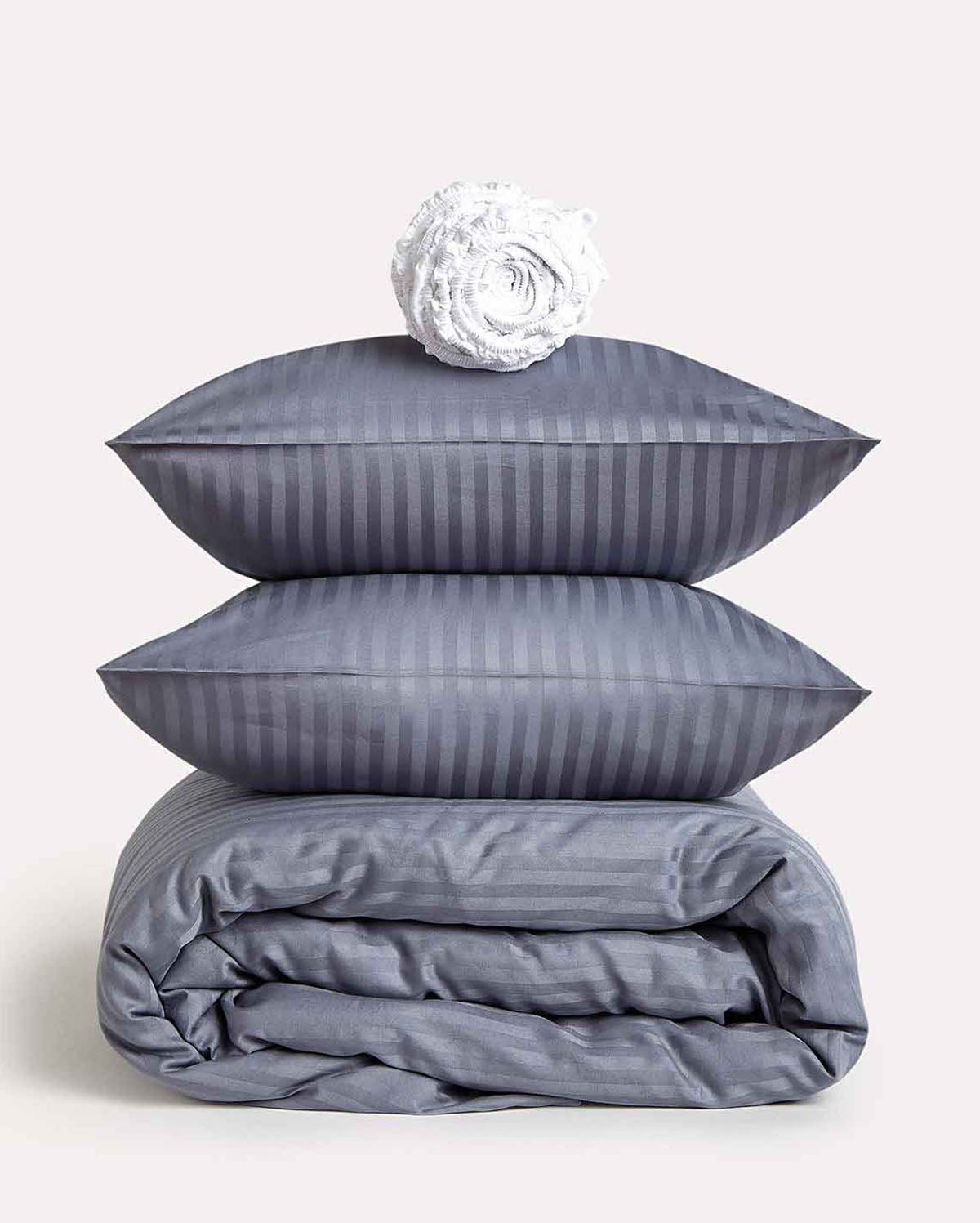 Sateen Stripe - Core Bedding Set - Dark Grey & White